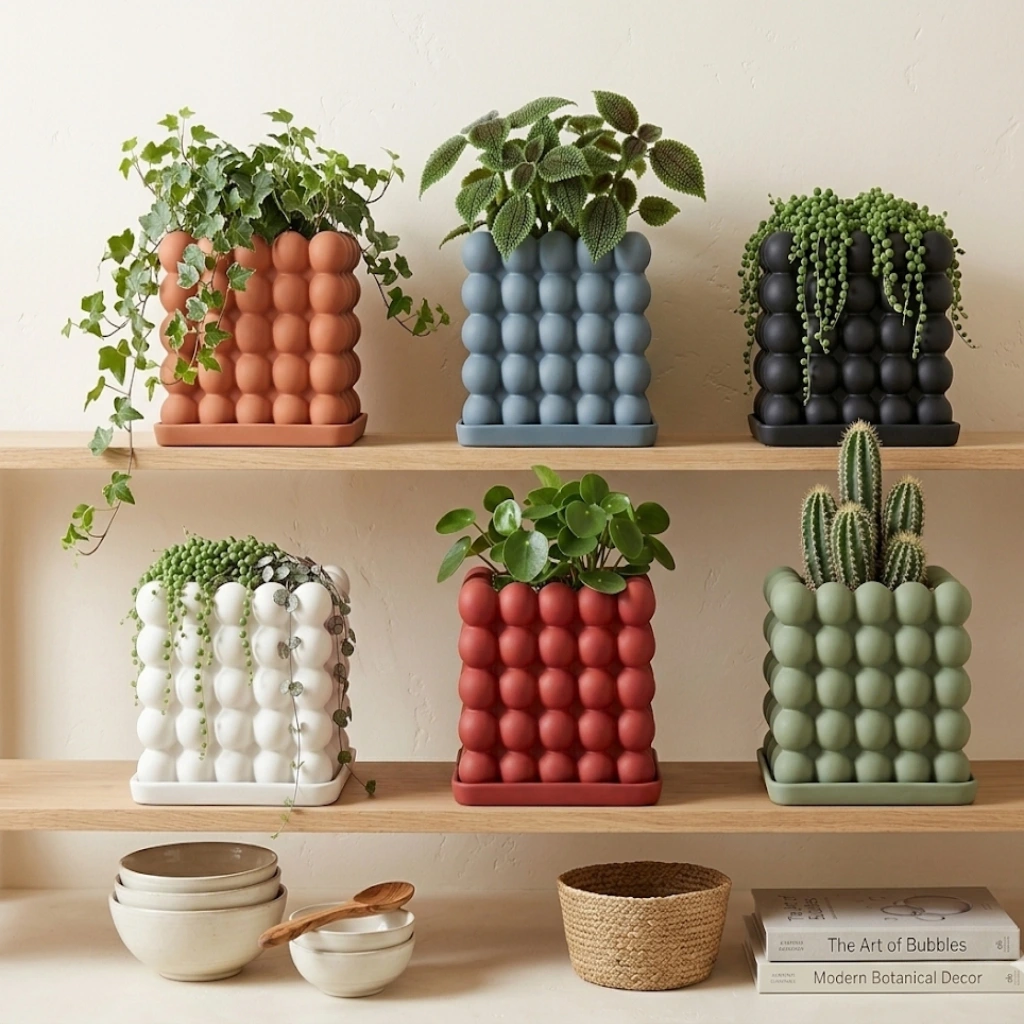Modern Bubble Texture Planter for Succulents(black)